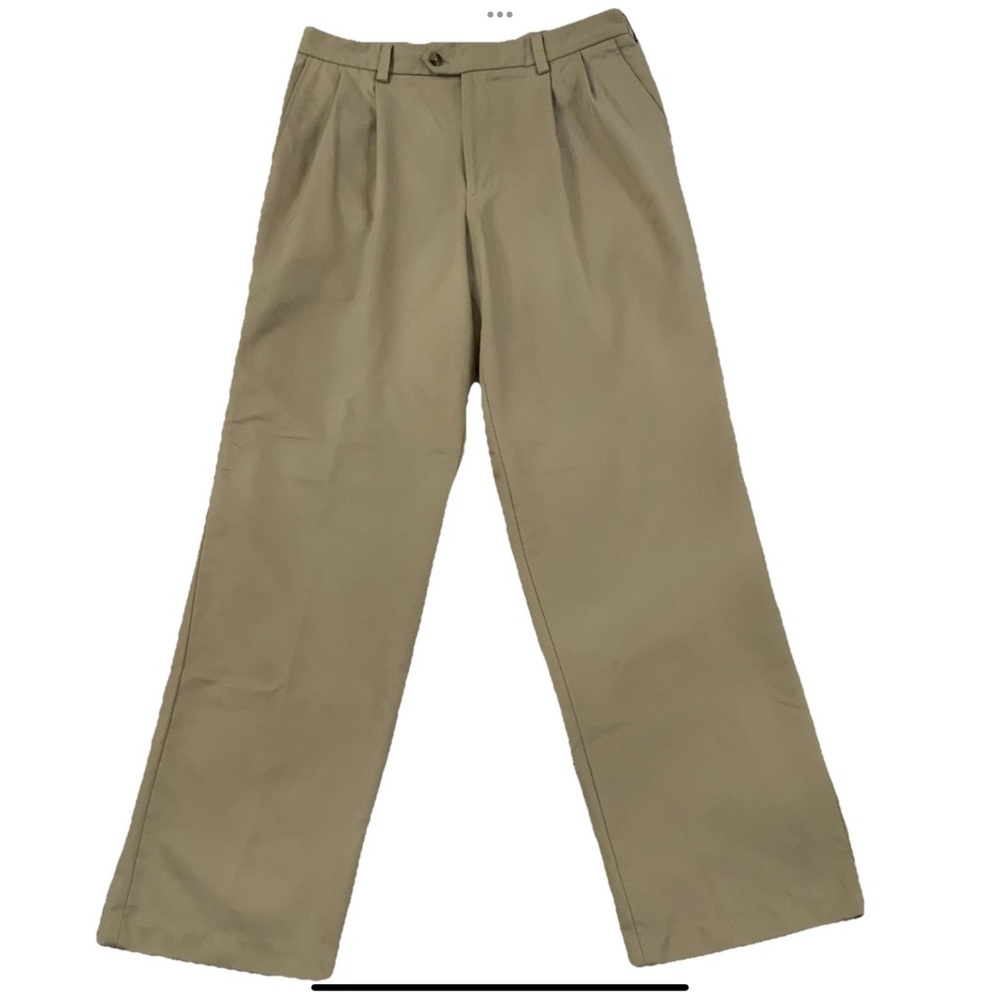IZOD Golf Pants Men’s 34x33 Khaki Tan Pockets Pleated Straight Leg